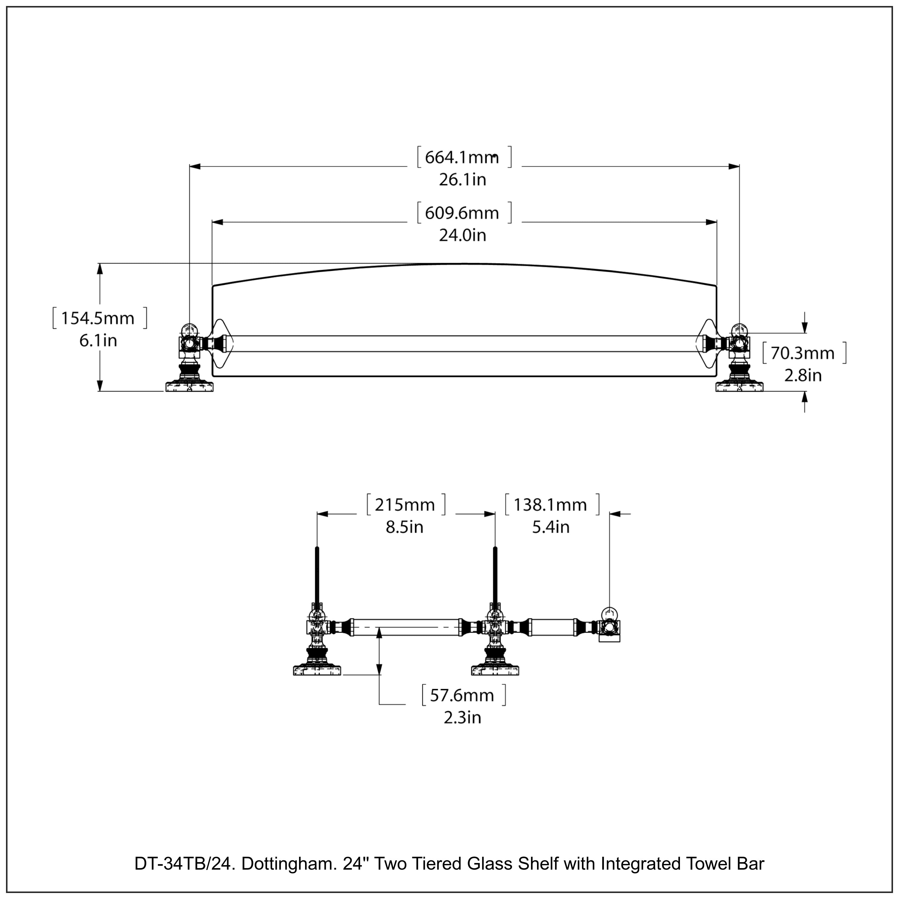 Dottingham Collection Two Tiered Glass Shelf with Integrated Towel Bar