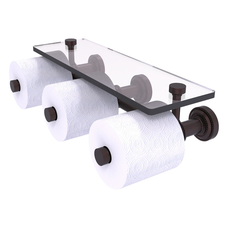 Dottingham Collection Horizontal Reserve 3 Roll Toilet Paper Holder with Glass Shelf