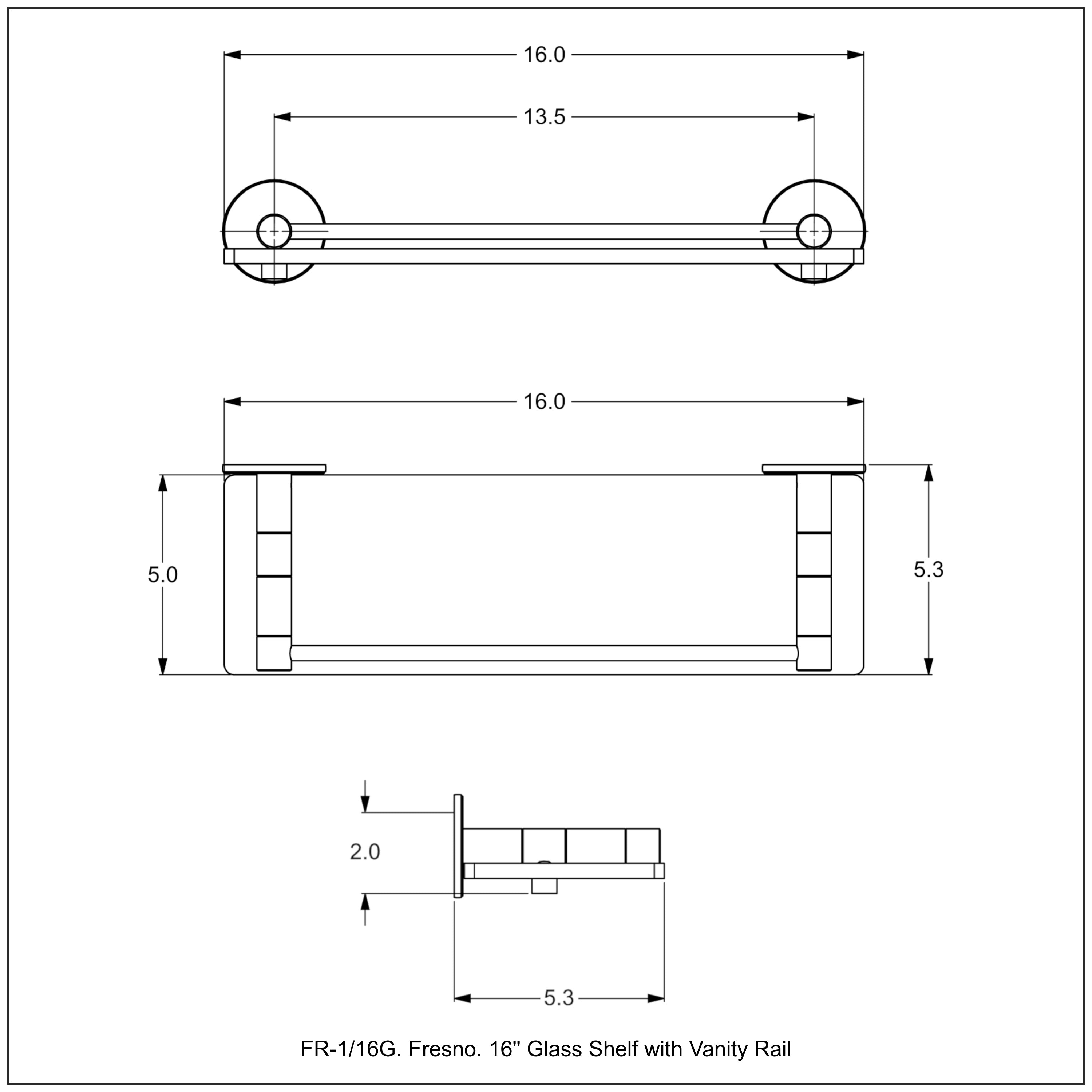 Fresno Collection Glass Shelf with Vanity Rail