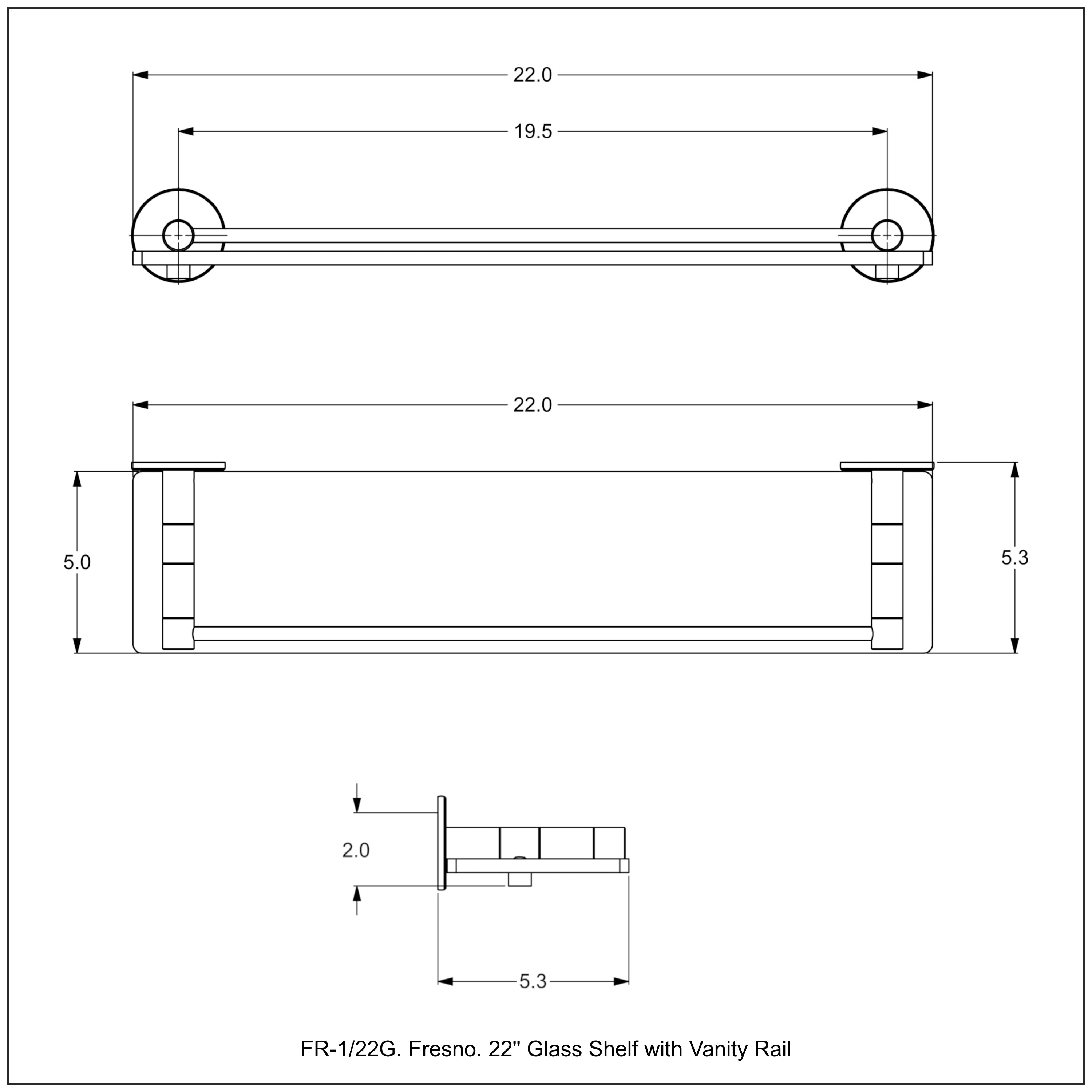 Fresno Collection Glass Shelf with Vanity Rail