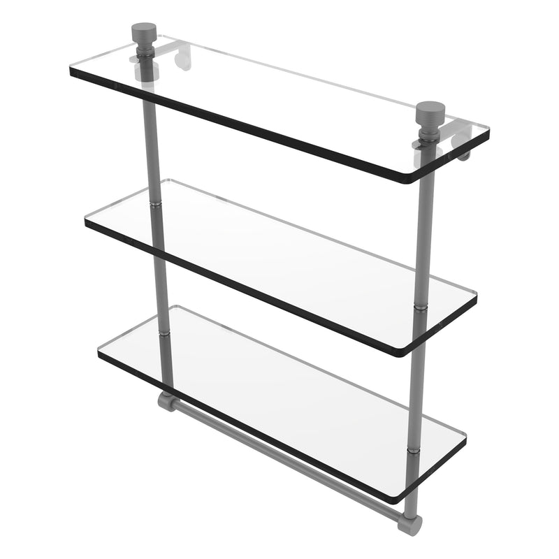 Foxtrot Collection Triple Tiered Glass Shelf with Integrated Towel Bar