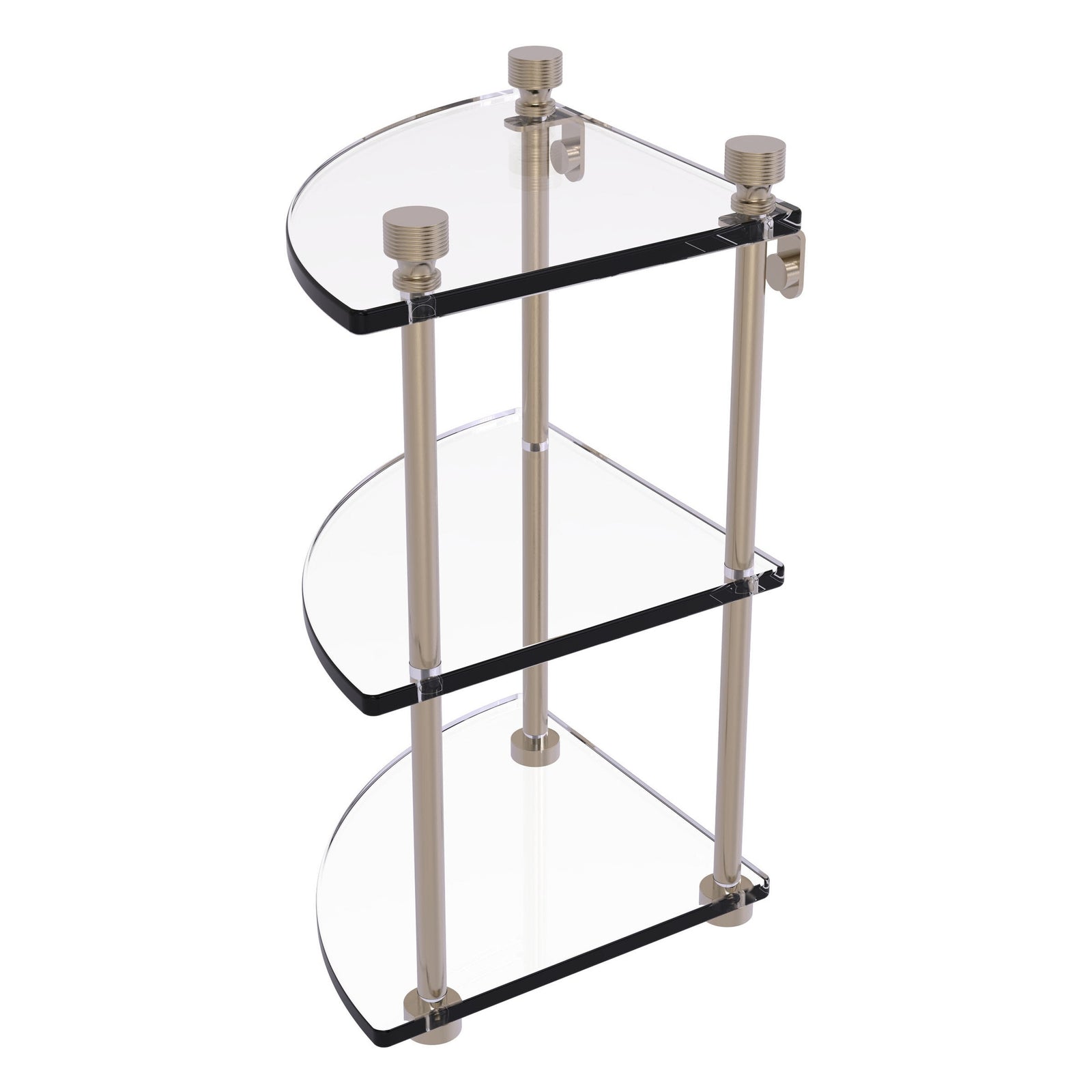 Allied Brass Triple Corner Glass Shelf - Satin Nickel Finish, 3-Tier Bathroom Or Shower Storage