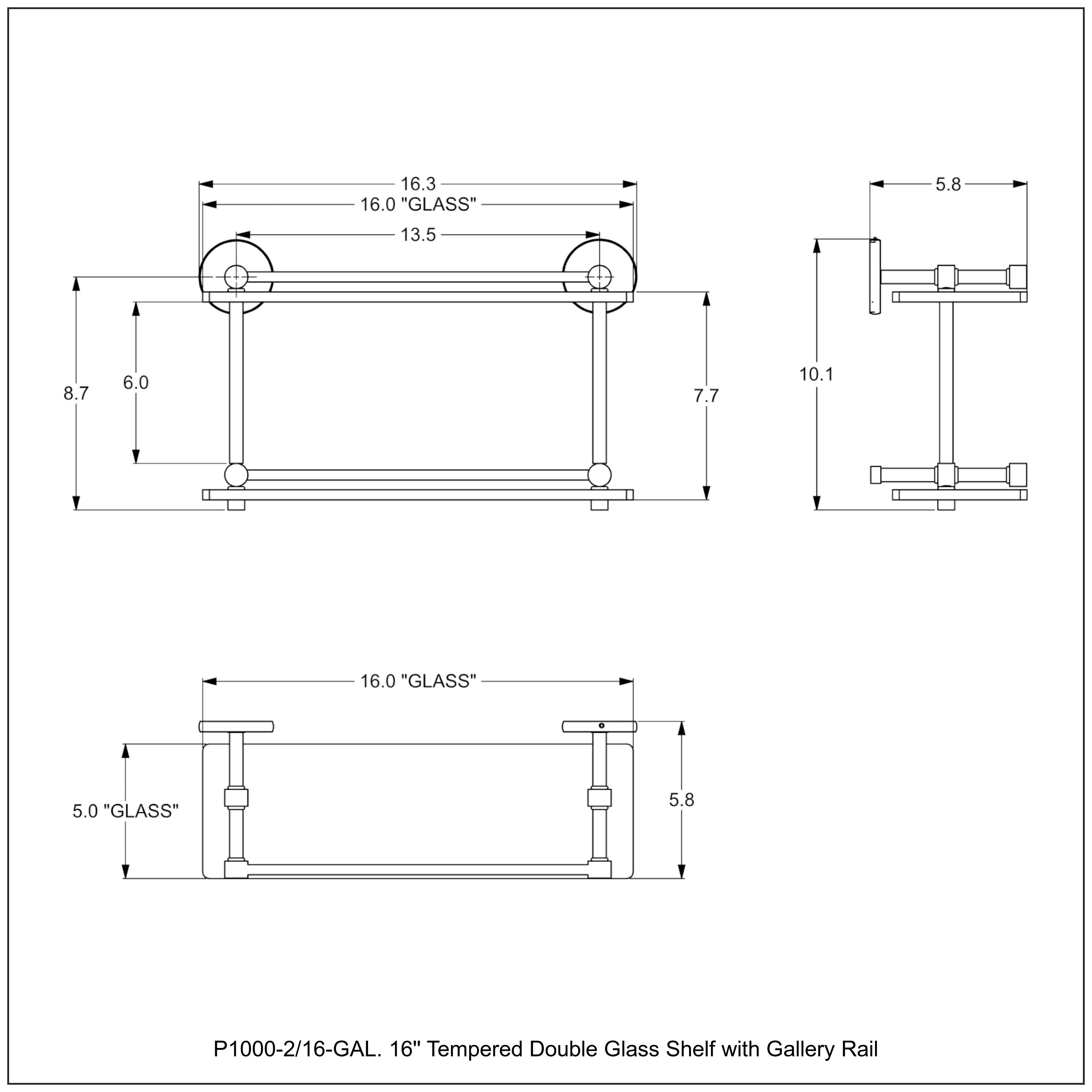 Prestige Skyline Collection Tempered Double Glass Shelf with Gallery Rail