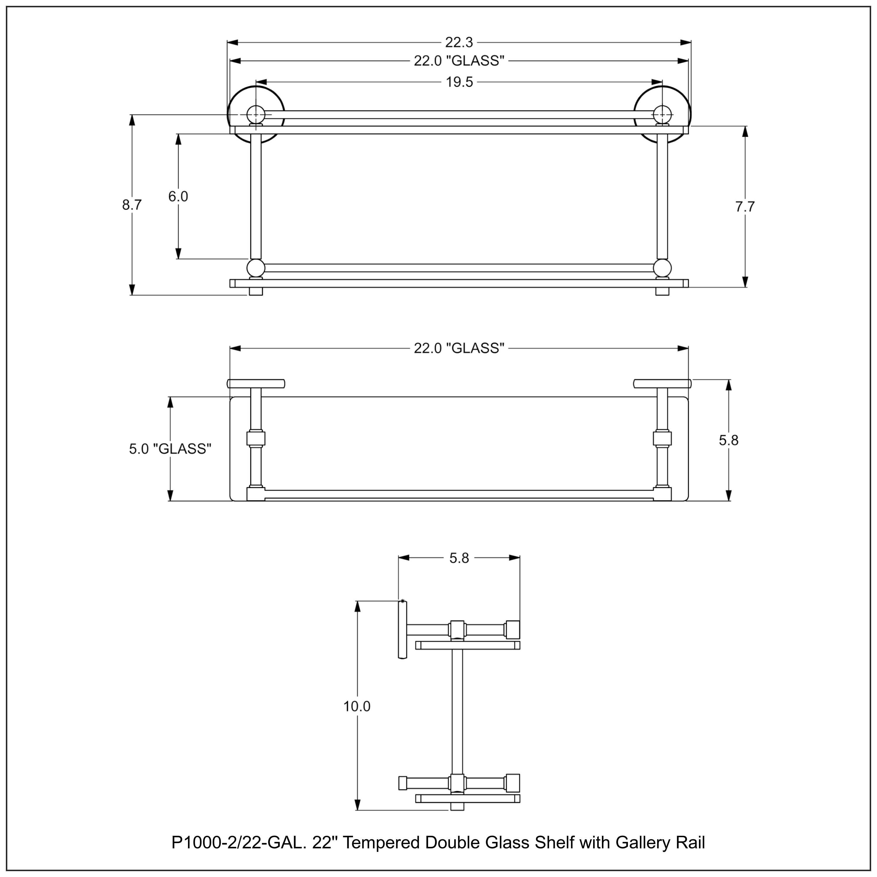 Prestige Skyline Collection Tempered Double Glass Shelf with Gallery Rail