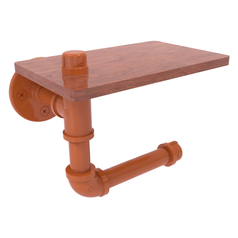 Pipeline Collection Toilet Paper Holder with Wood Shelf
