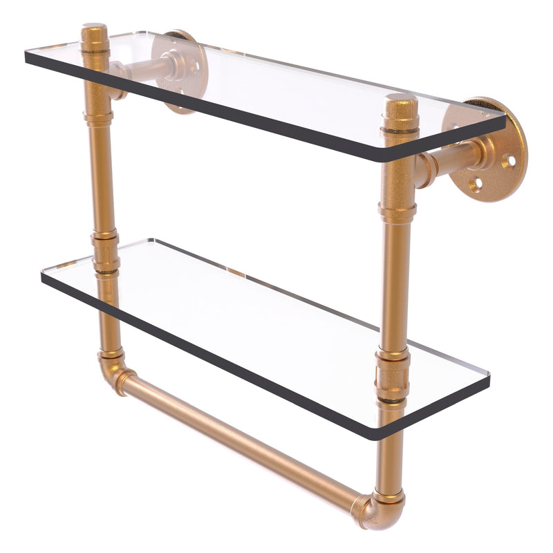 Pipeline Collection Double Glass Shelf with Towel Bar