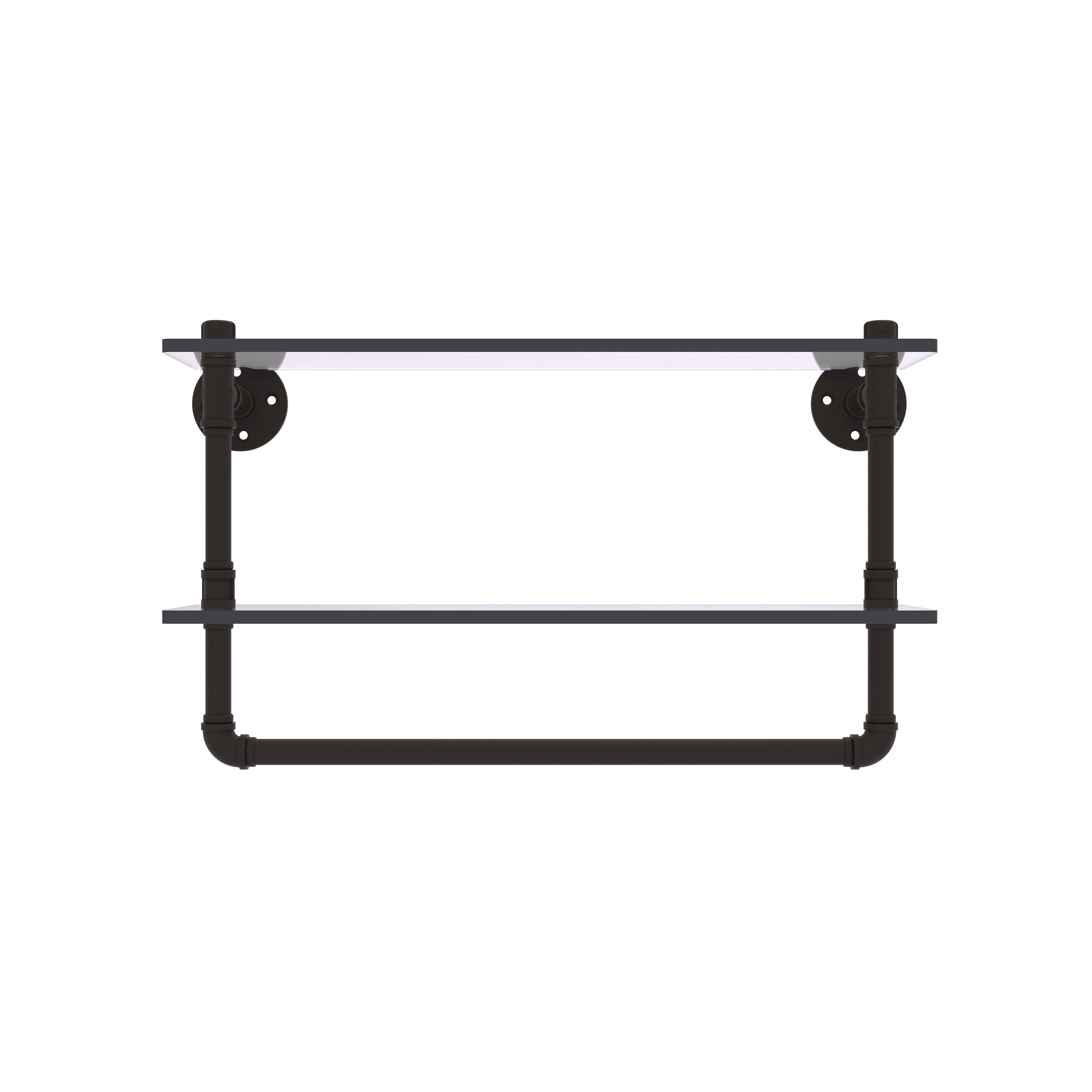 Pipeline Collection Double Glass Shelf with Towel Bar