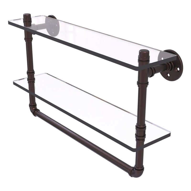 Pipeline Collection Double Glass Shelf with Towel Bar