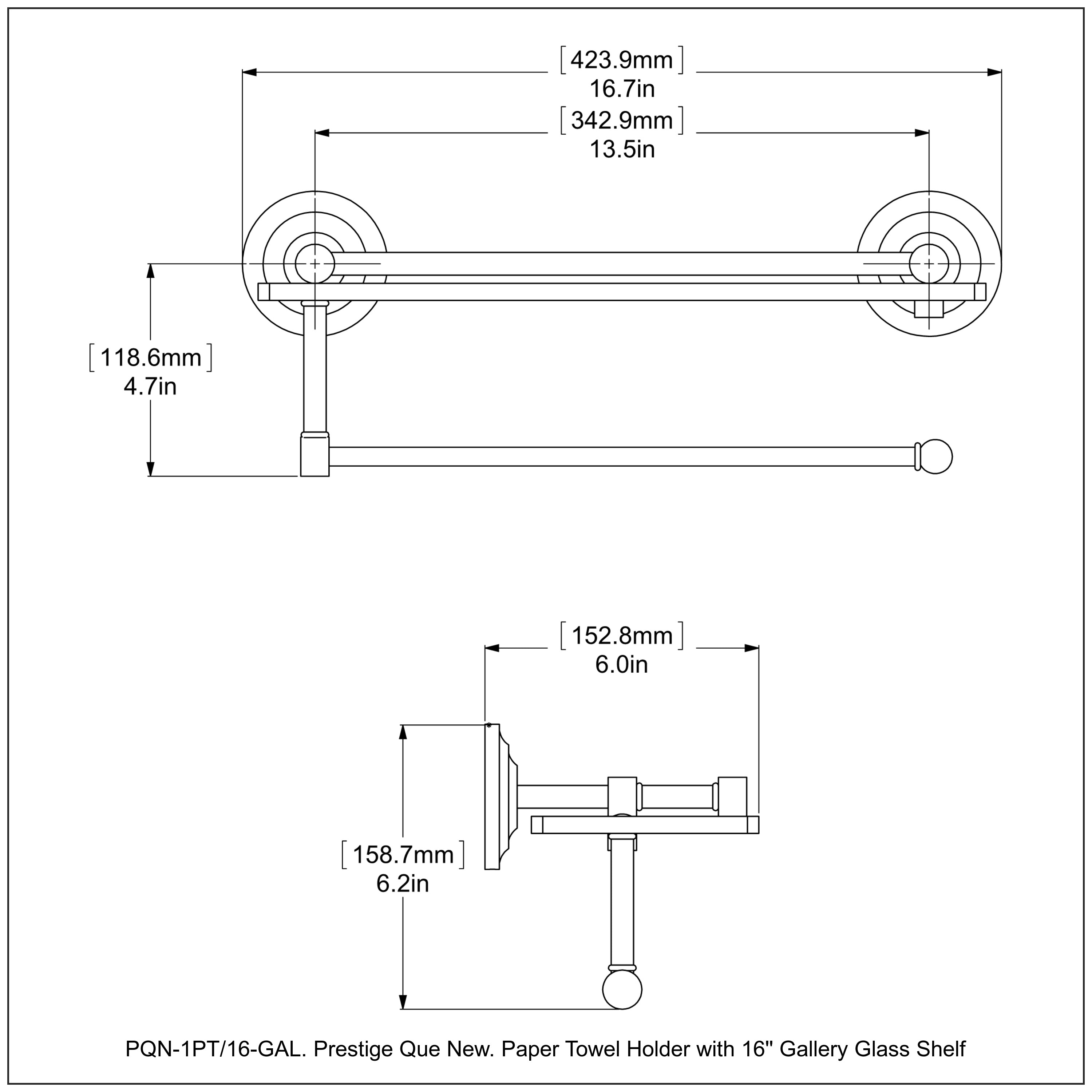 Prestige Que New Paper Towel Holder with Gallery Glass Shelf