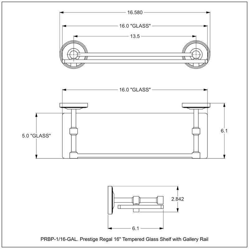 Prestige Regal Collection Glass Shelf with Gallery Rail