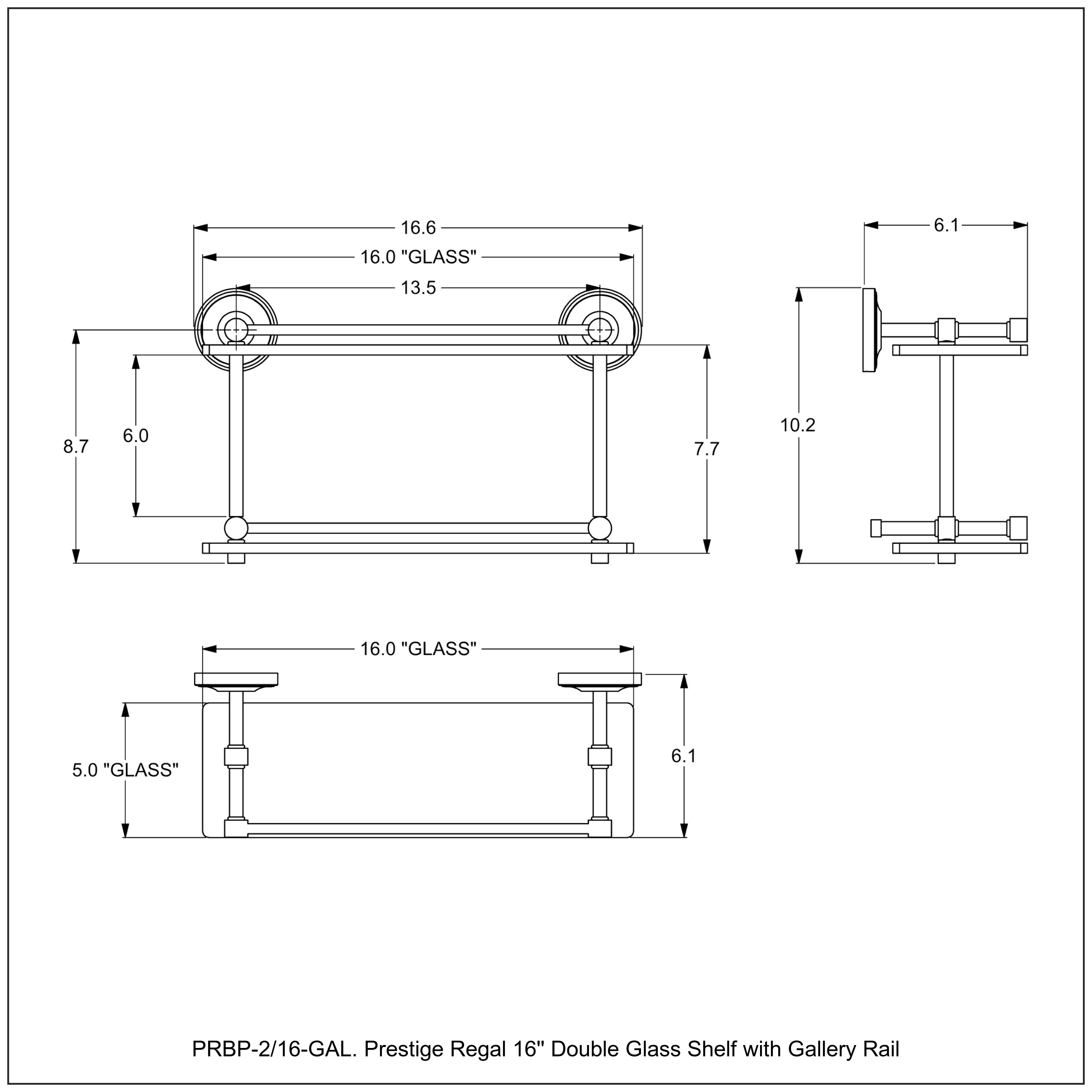 Prestige Regal Collection Double Glass Shelf with Gallery Rail