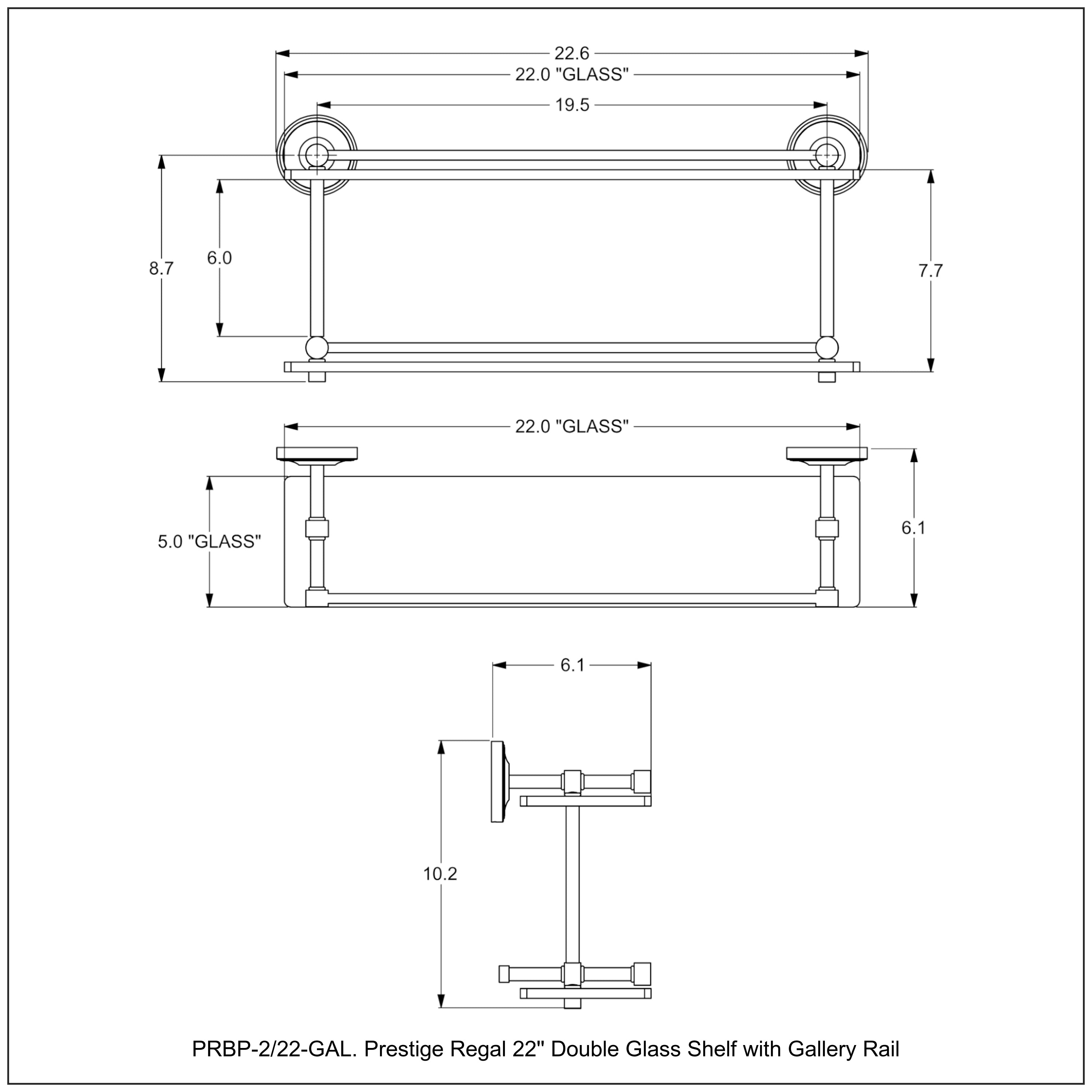 Prestige Regal Collection Double Glass Shelf with Gallery Rail