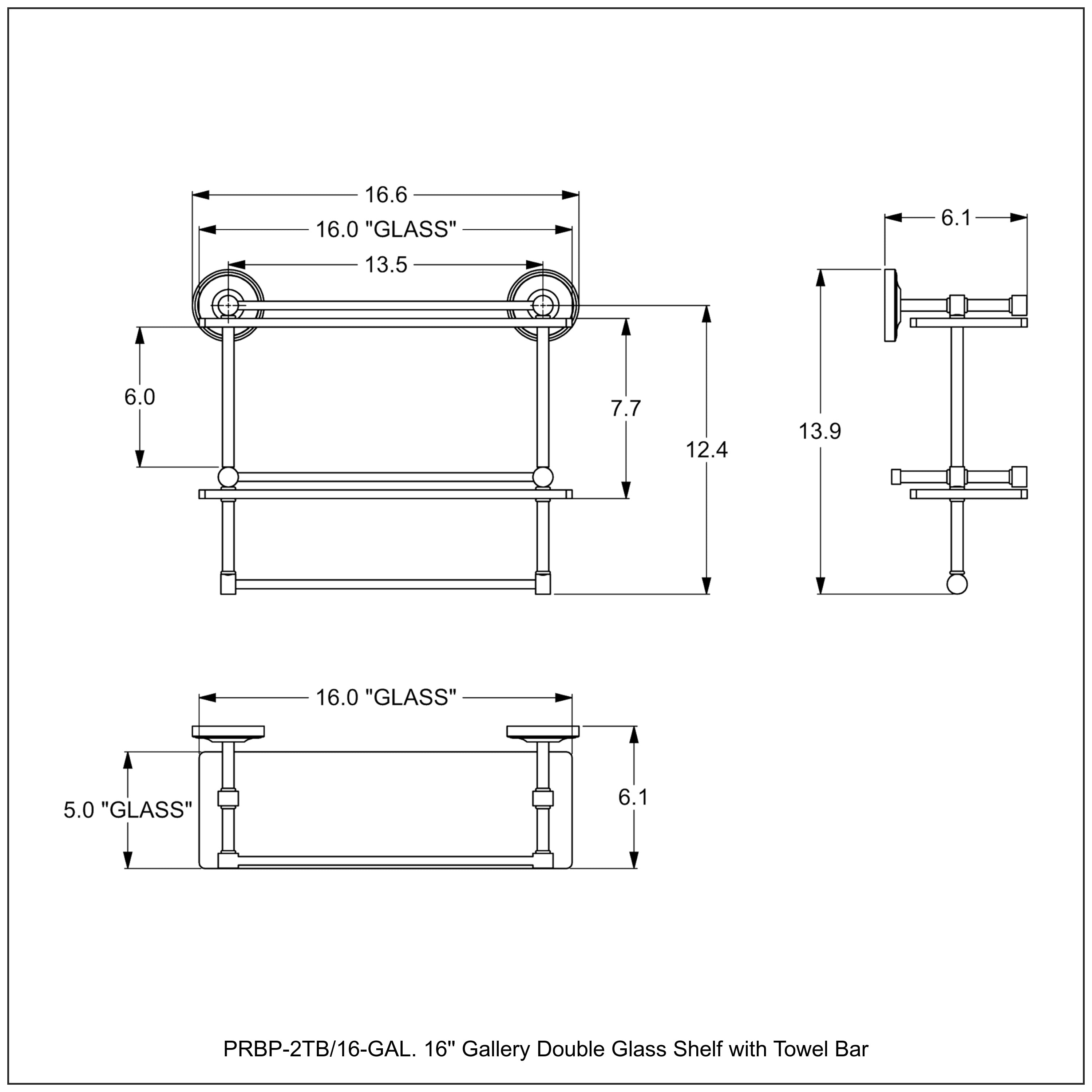 Prestige Regal Collection Gallery Rail Double Glass Shelf with Towel Bar