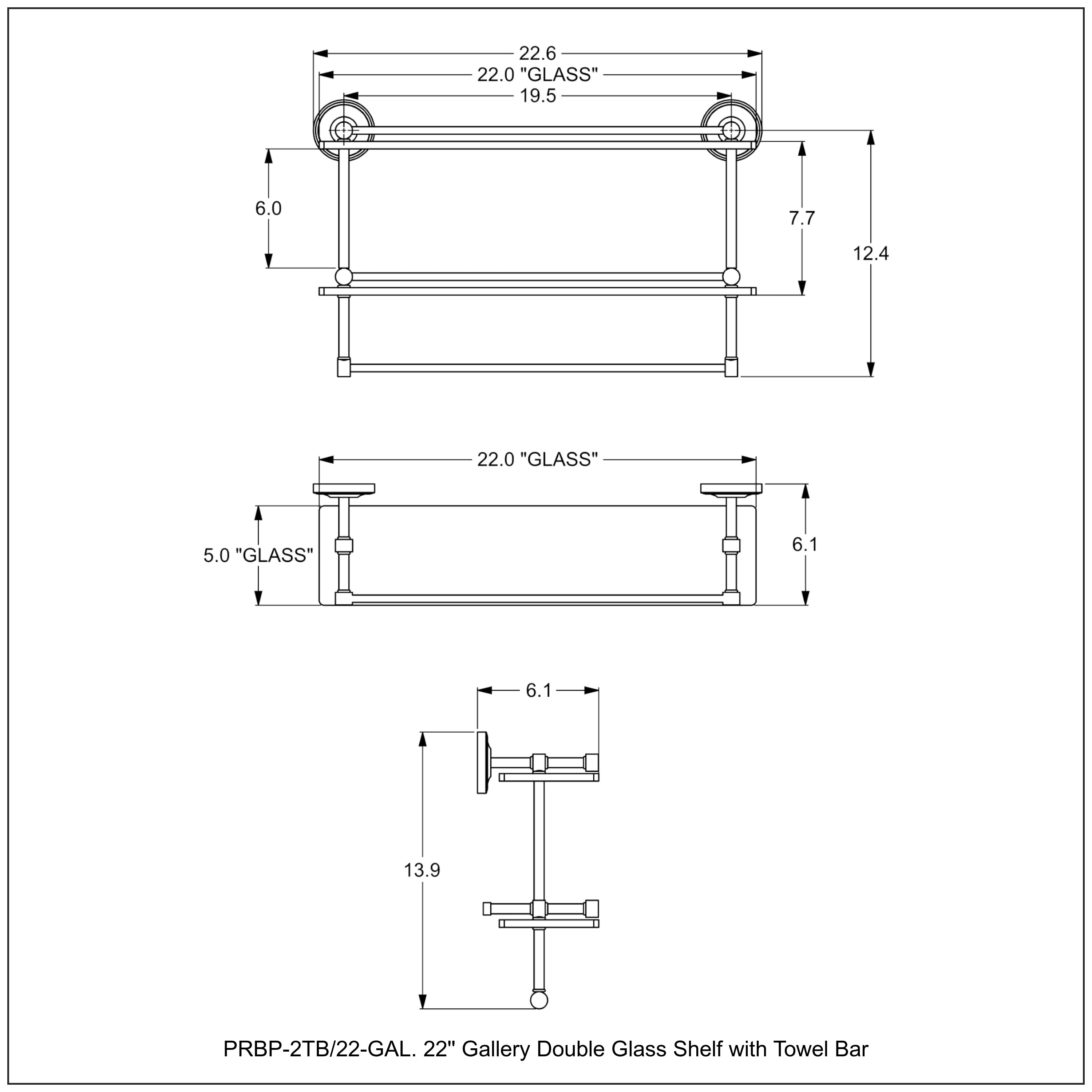 Prestige Regal Collection Gallery Rail Double Glass Shelf with Towel Bar