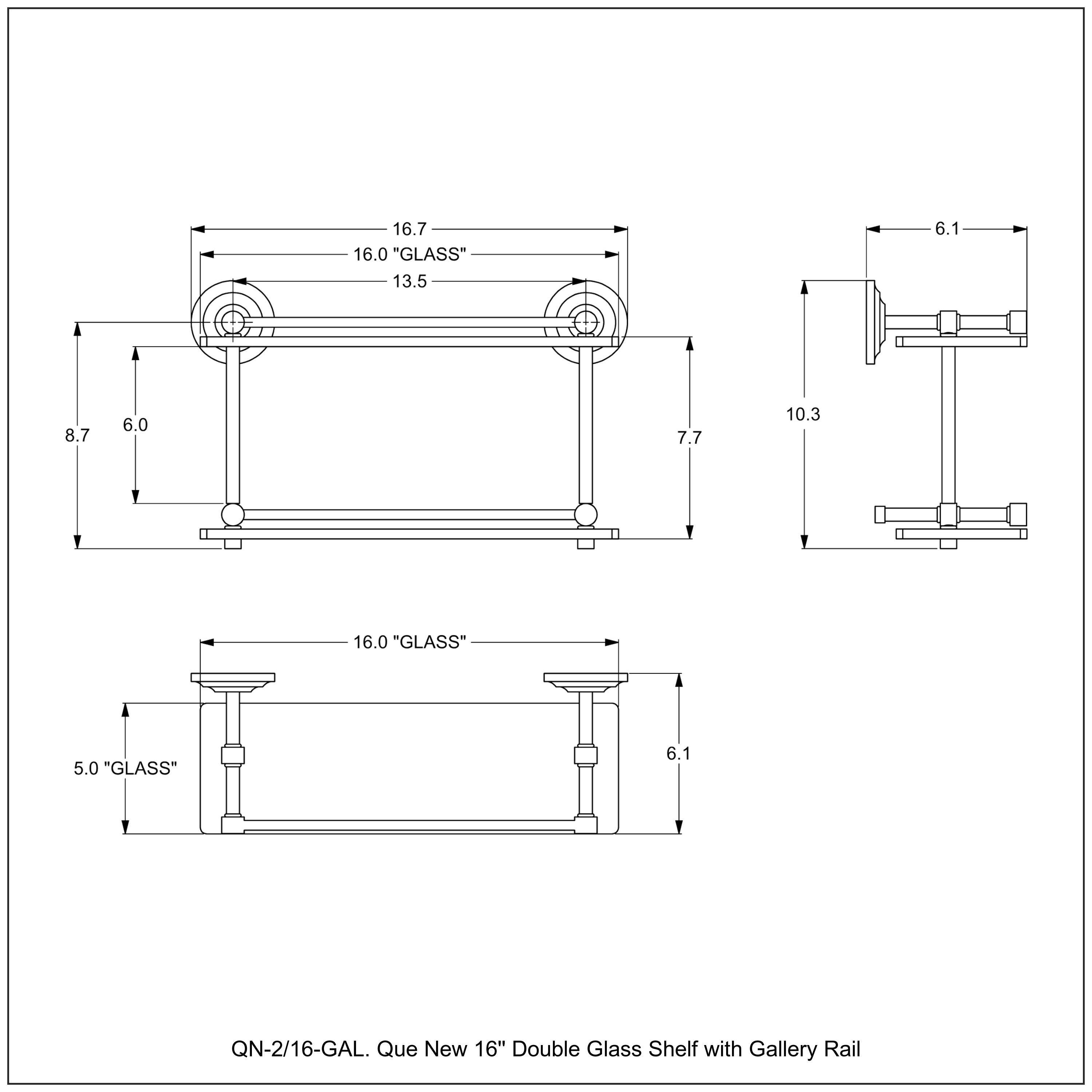 Que New Collection Double Glass Shelf with Gallery Rail