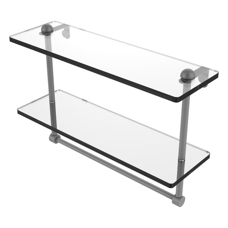 Two Tiered Glass Shelf with Integrated Towel Bar