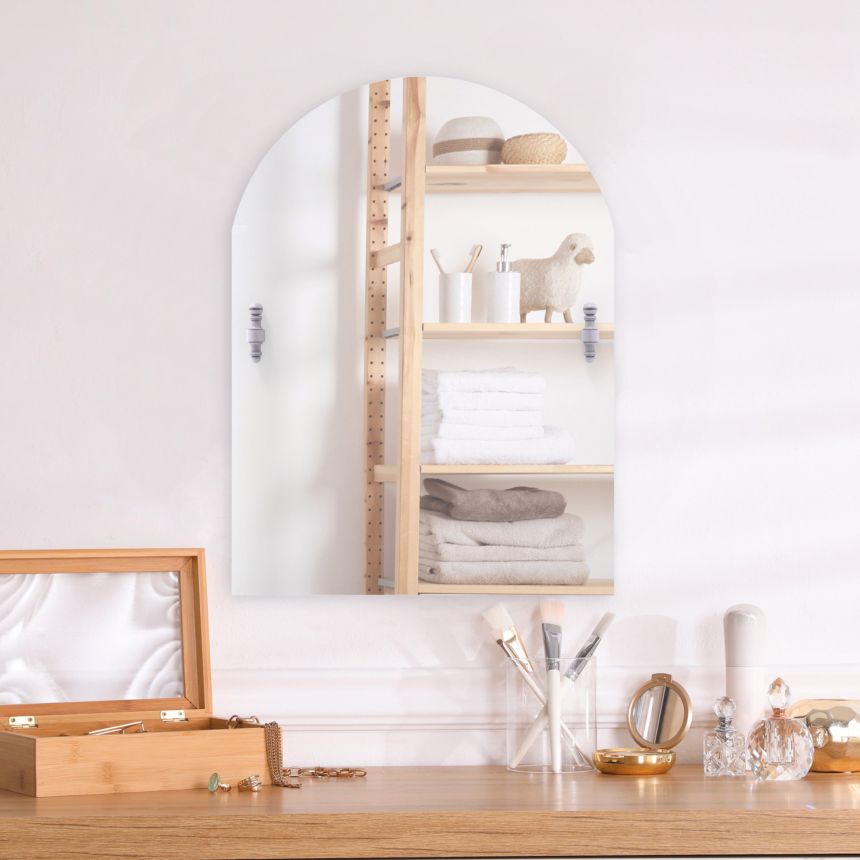 Frameless Arched Top Tilt Mirror with Beveled Edge