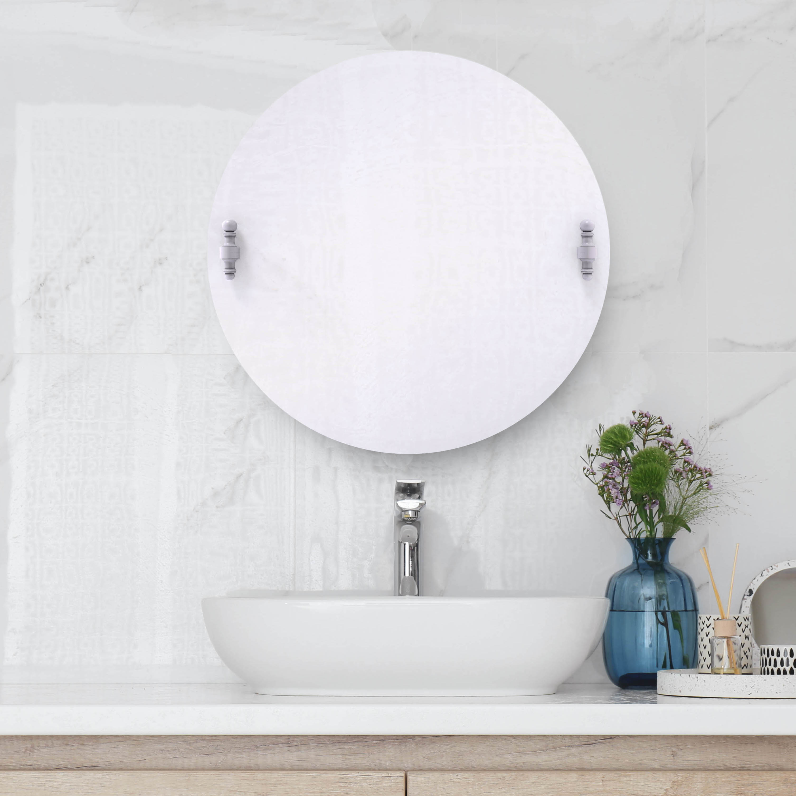 Frameless Round Tilt Mirror with Beveled Edge