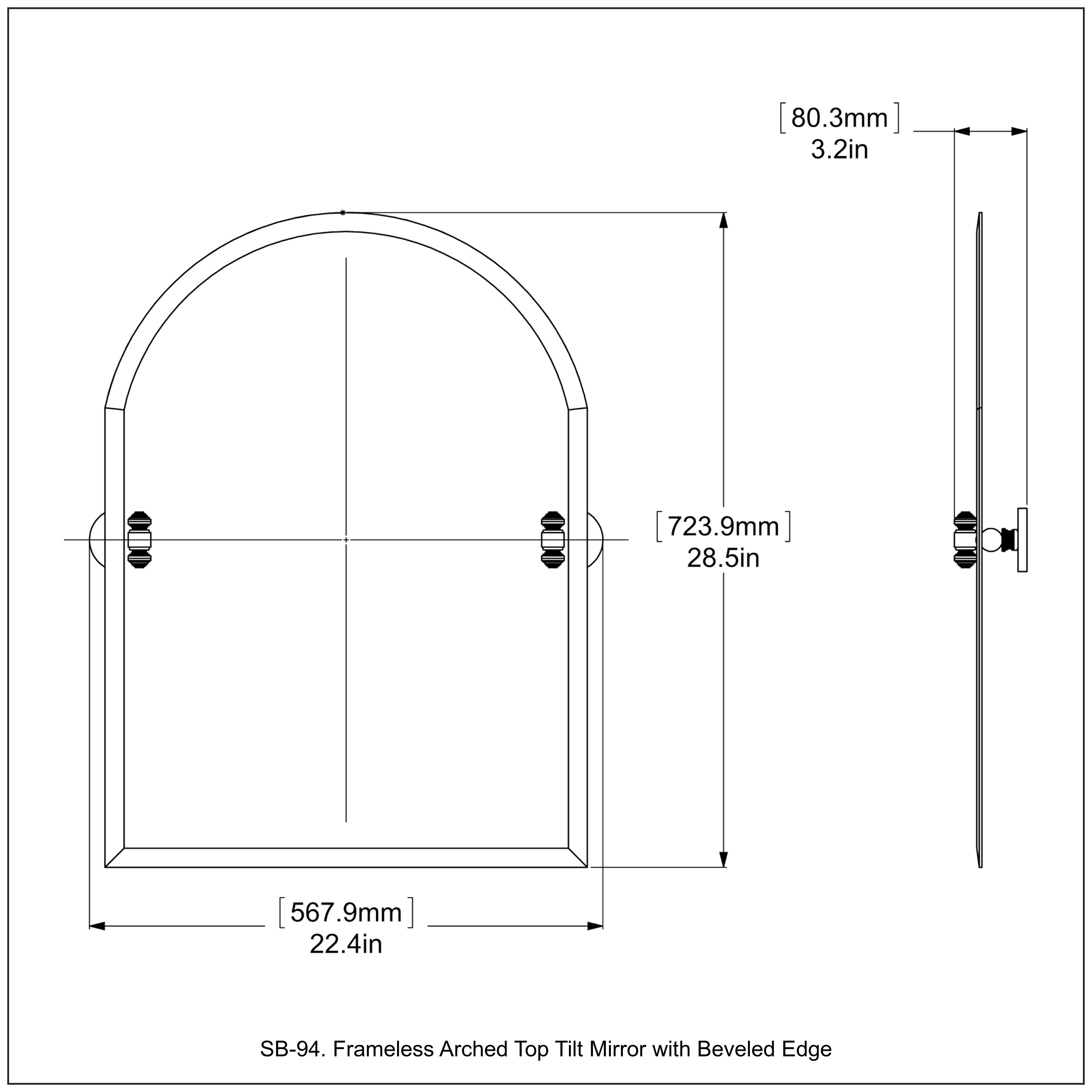 Frameless Arched Top Tilt Mirror with Beveled Edge