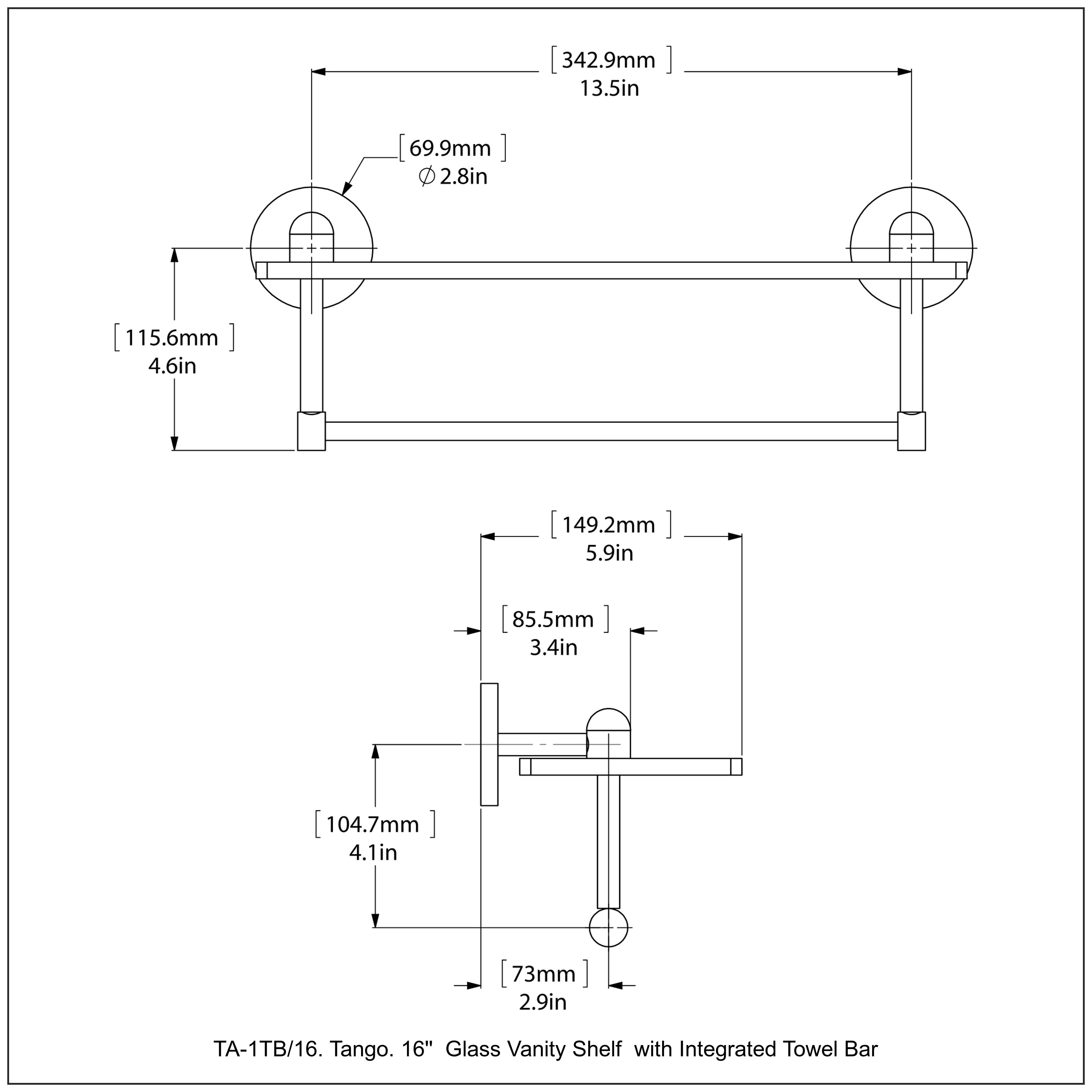 Tango Collection Glass Vanity Shelf  with Integrated Towel Bar