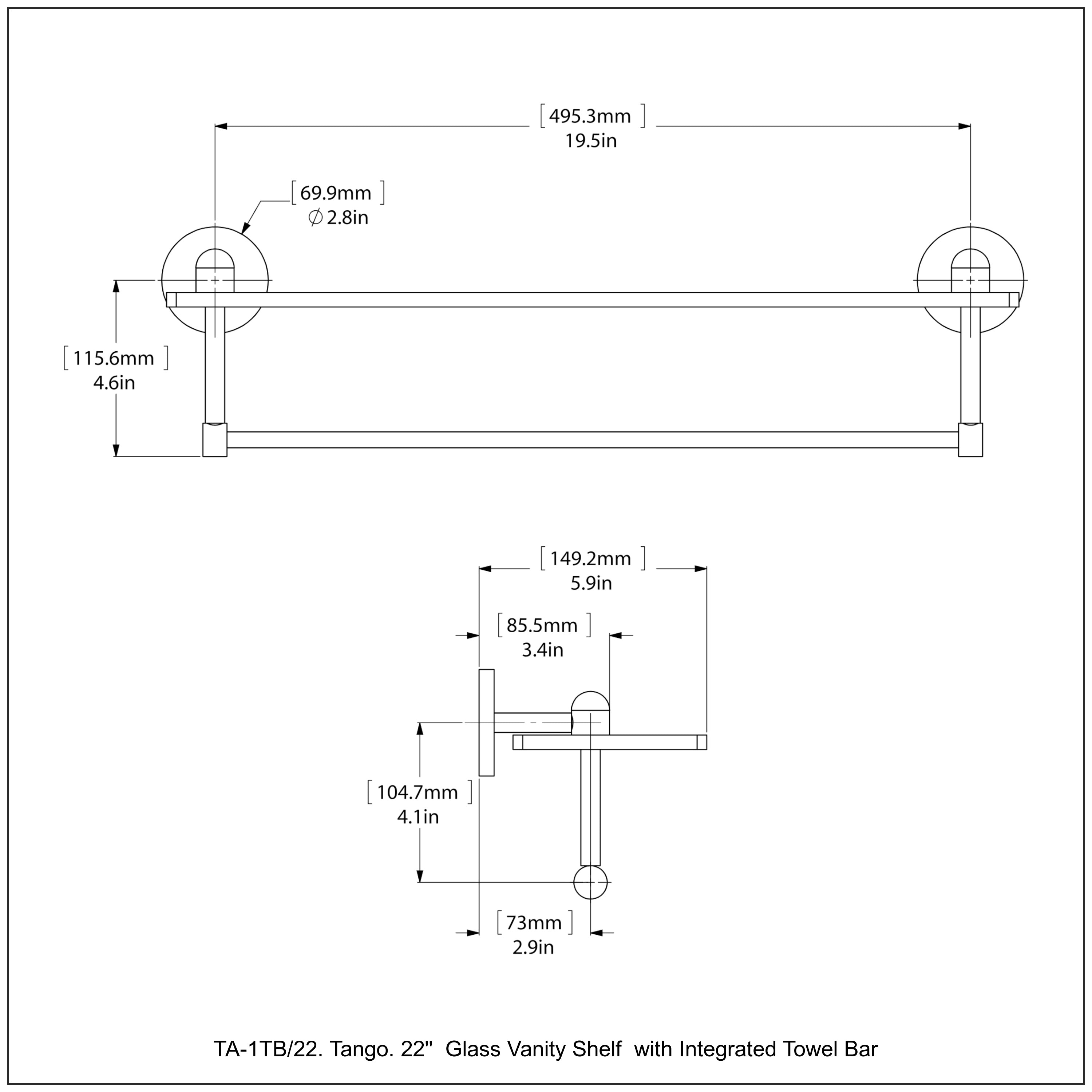 Tango Collection Glass Vanity Shelf  with Integrated Towel Bar