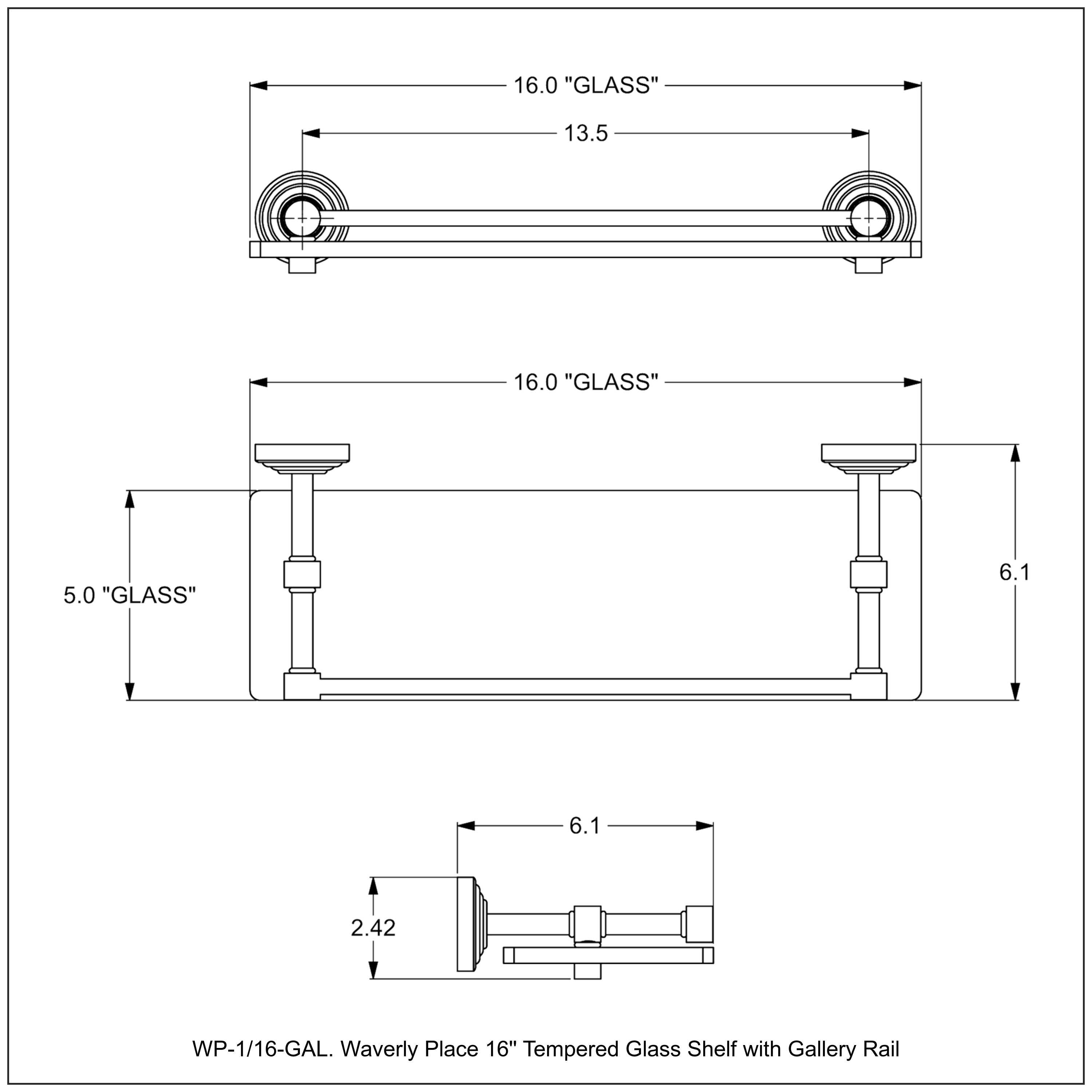 Waverly Place Collection Tempered Glass Shelf with Gallery Rail