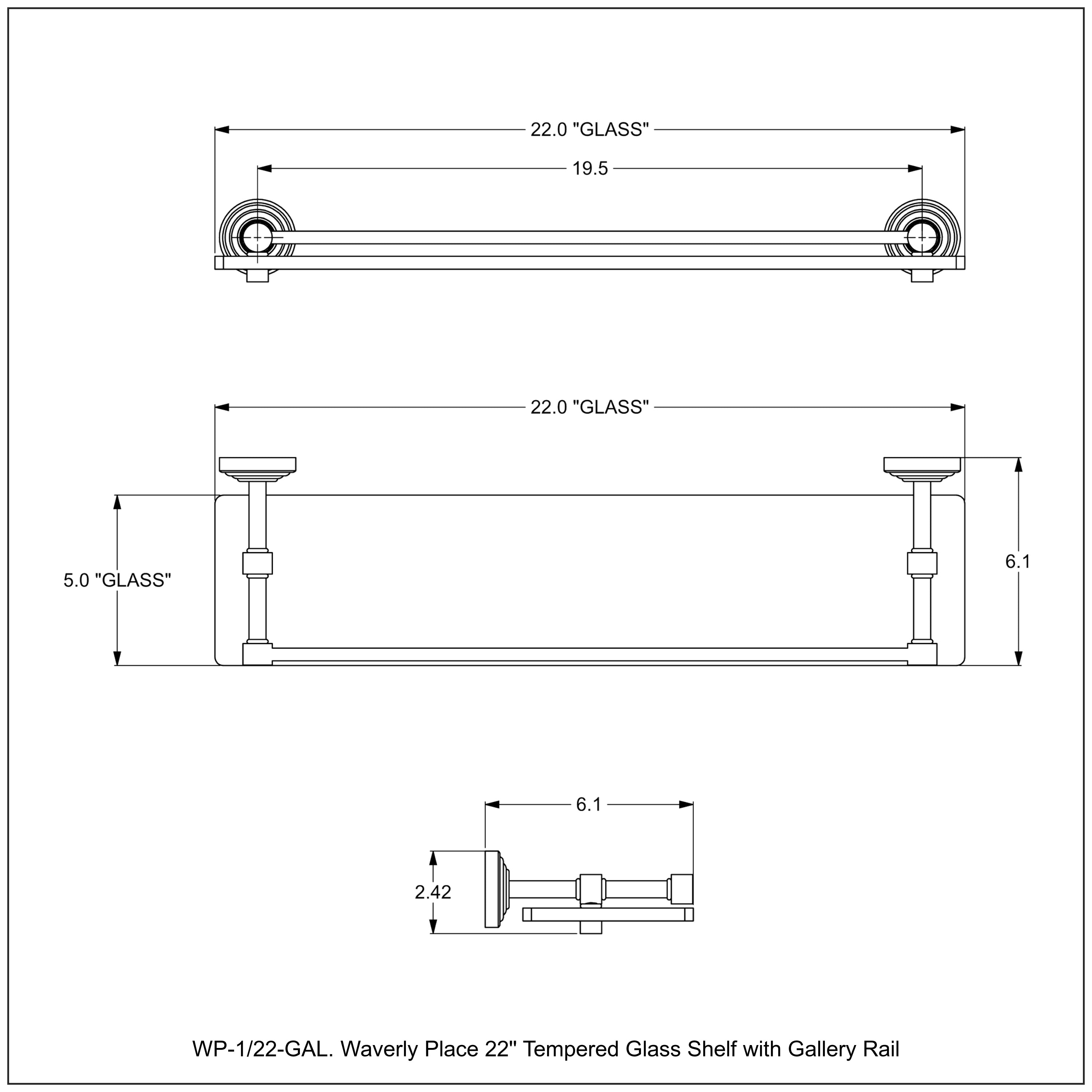 Waverly Place Collection Tempered Glass Shelf with Gallery Rail