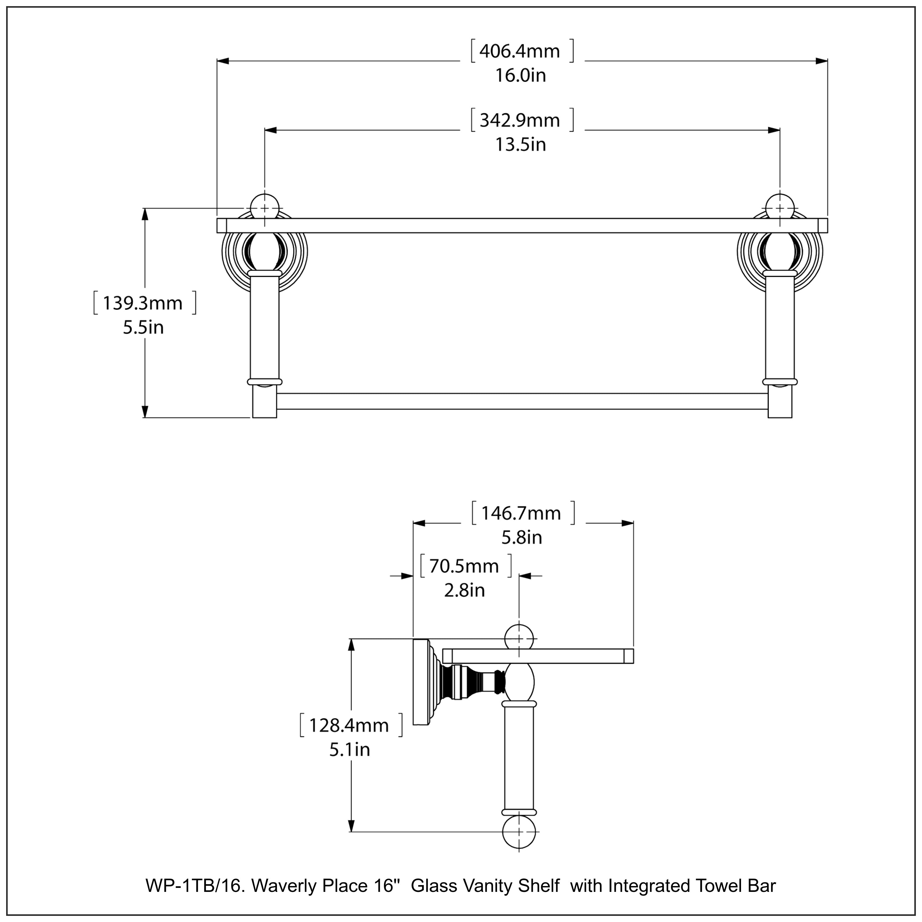 Waverly Place Collection Glass Vanity Shelf  with Integrated Towel Bar