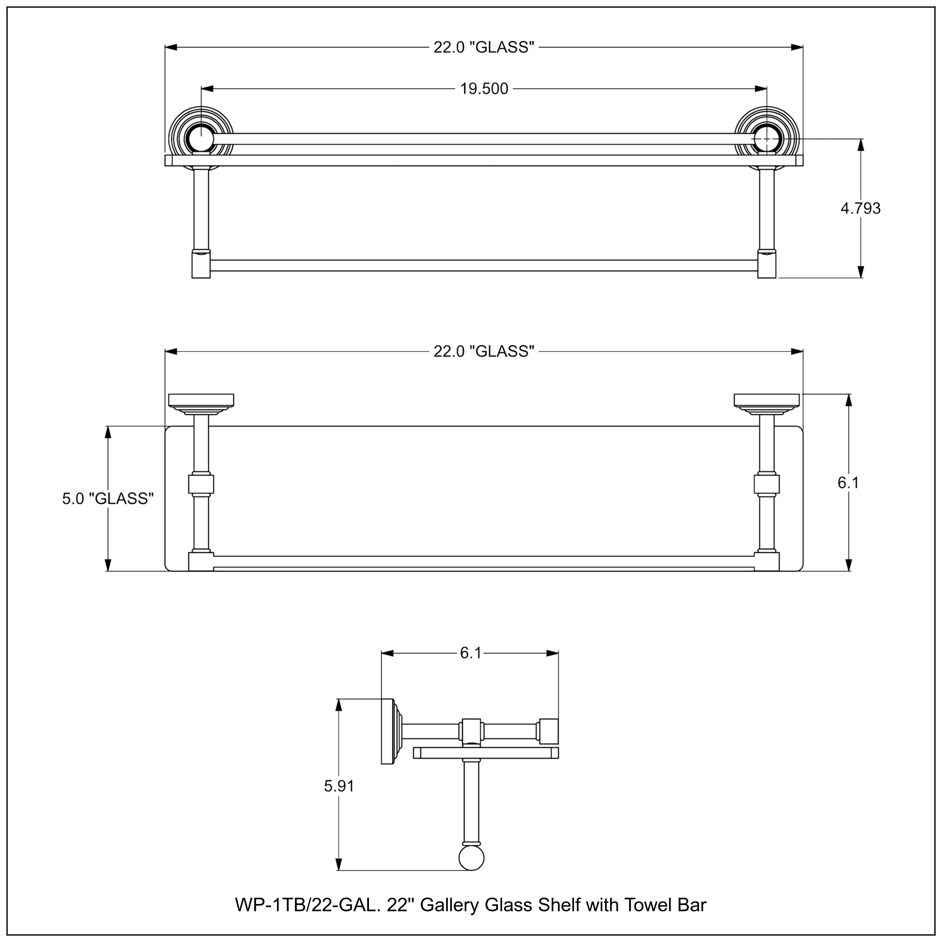 Waverly Place Collection Gallery Rail Glass Shelf with Towel Bar