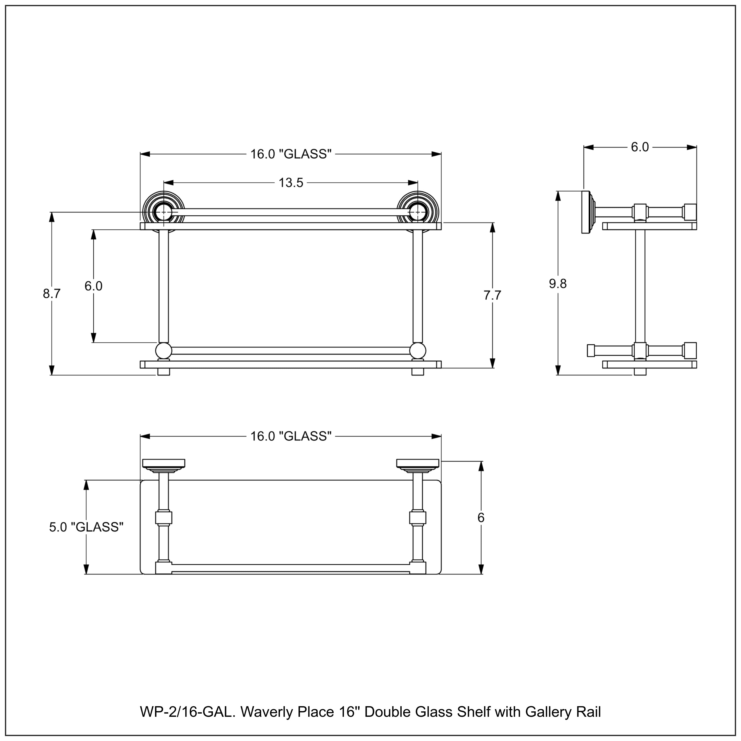 Waverly Place Collection Double Glass Shelf with Gallery Rail