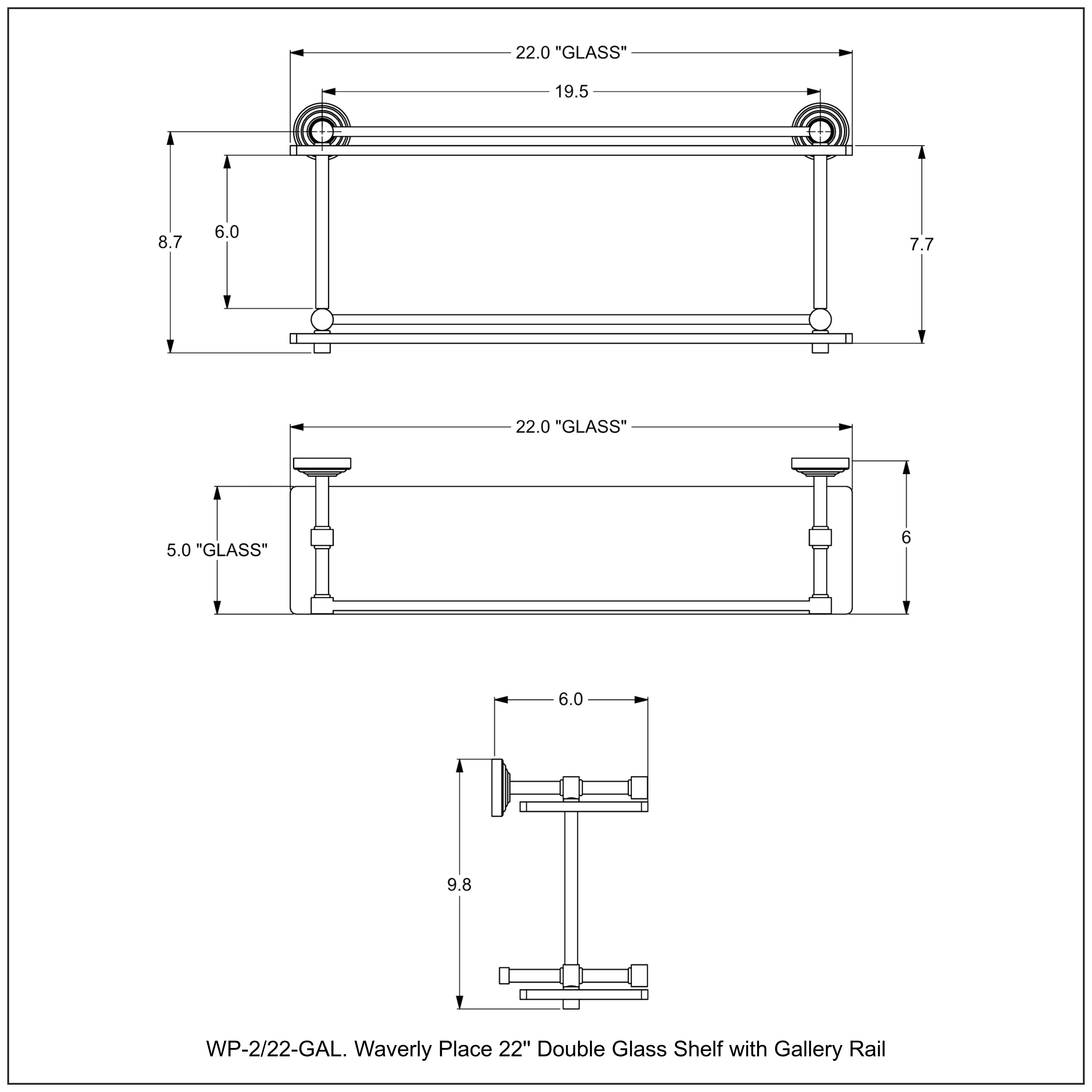 Waverly Place Collection Double Glass Shelf with Gallery Rail