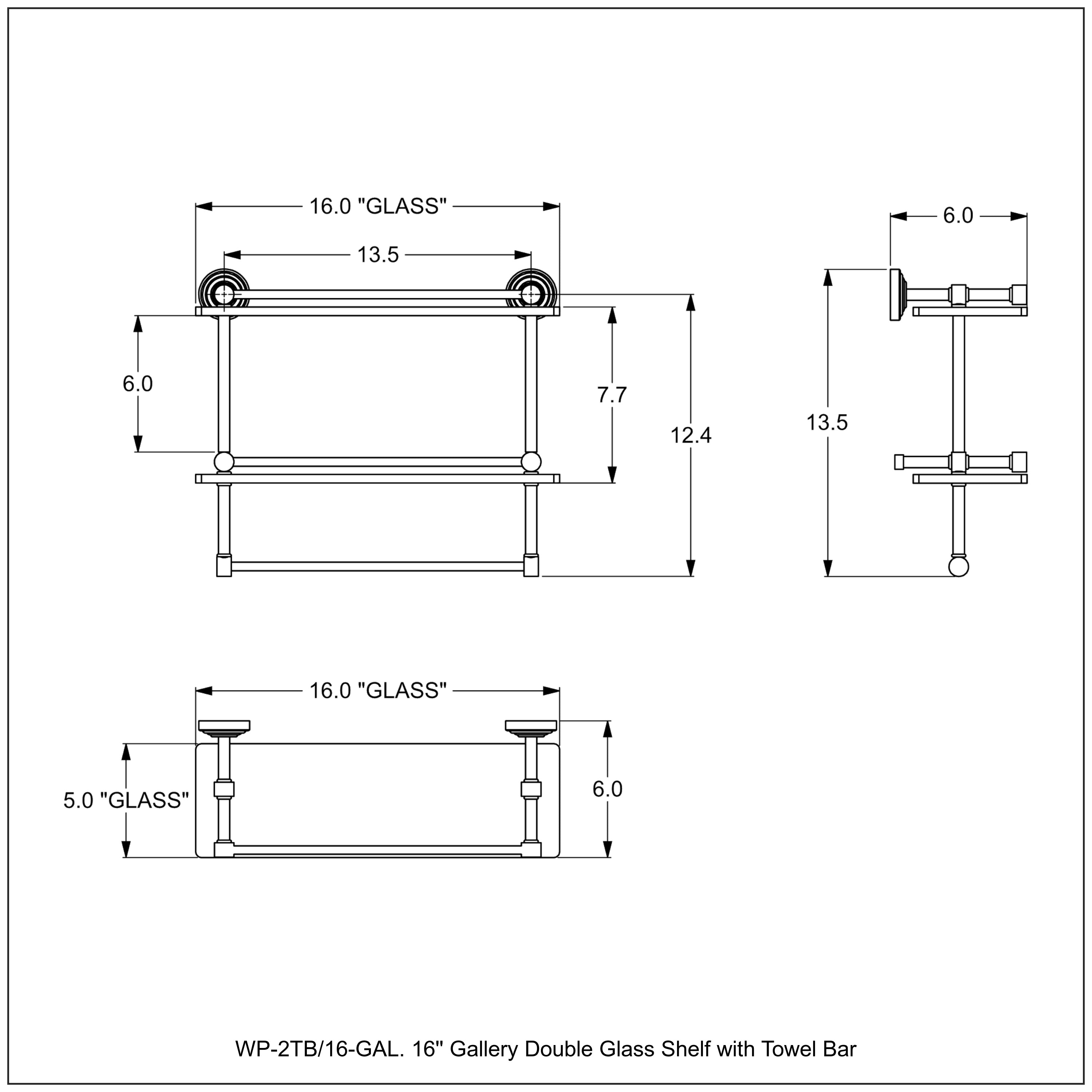 Waverly Place Collection Gallery Rail Double Glass Shelf with Towel Bar