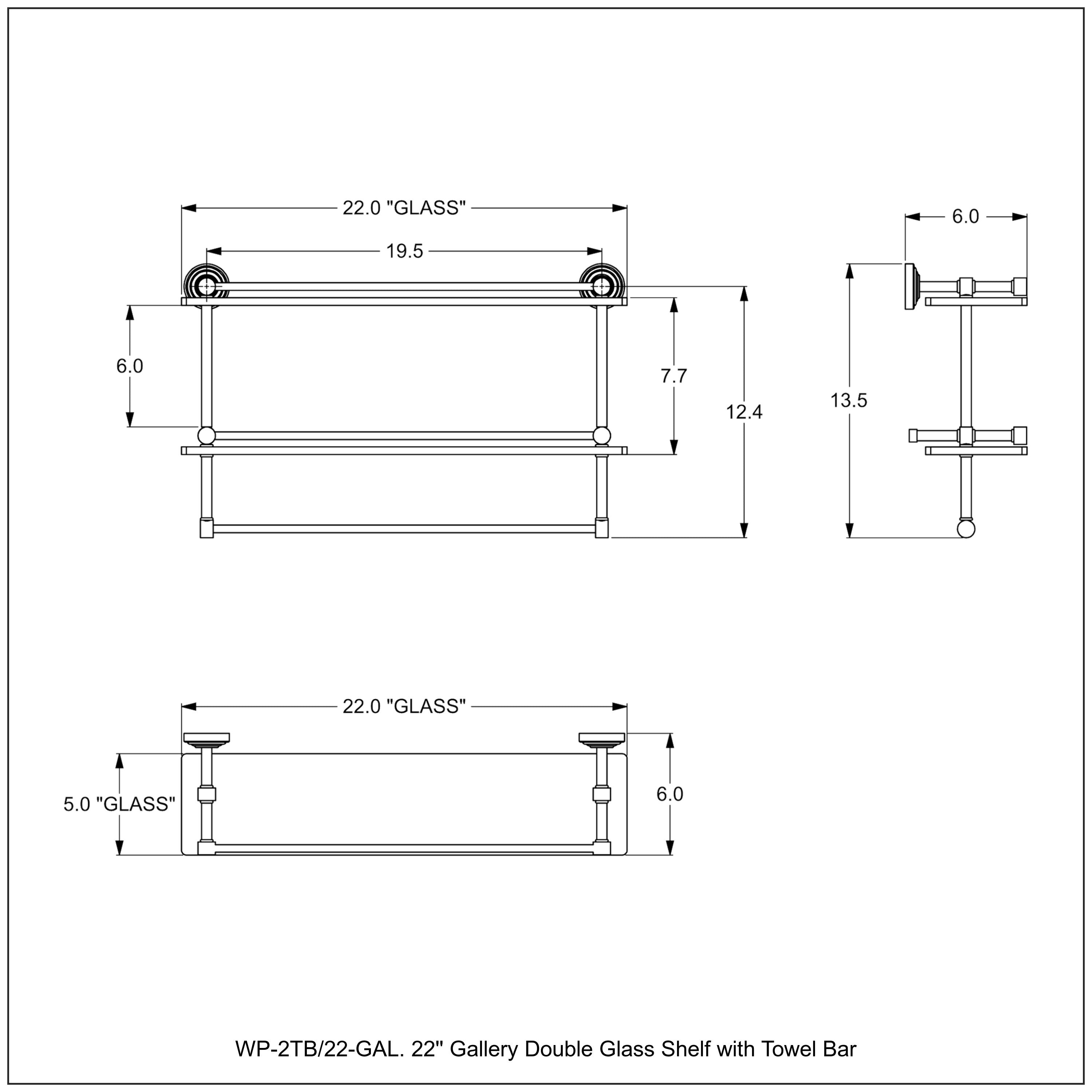 Waverly Place Collection Gallery Rail Double Glass Shelf with Towel Bar