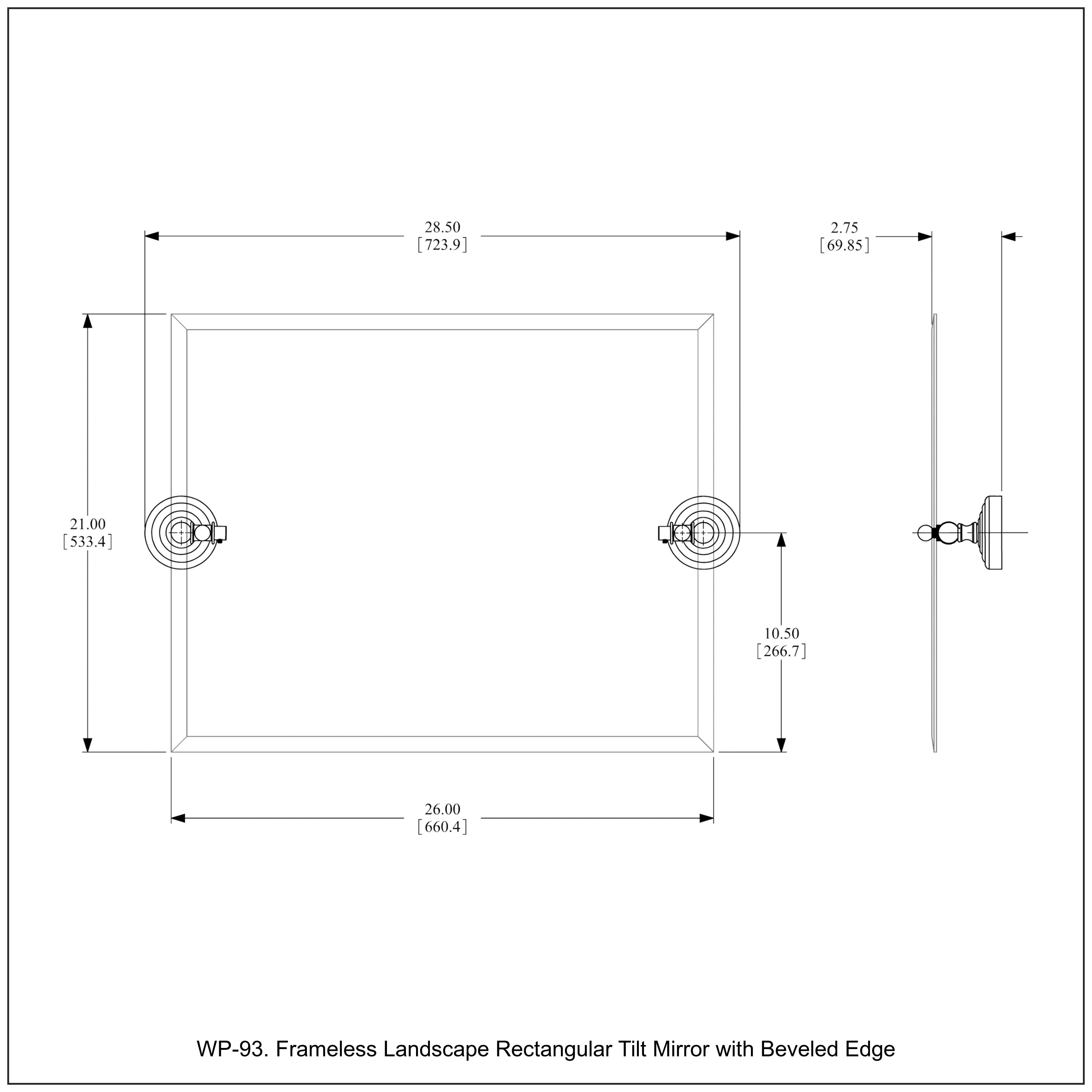 Frameless Landscape Rectangular Tilt Mirror with Beveled Edge