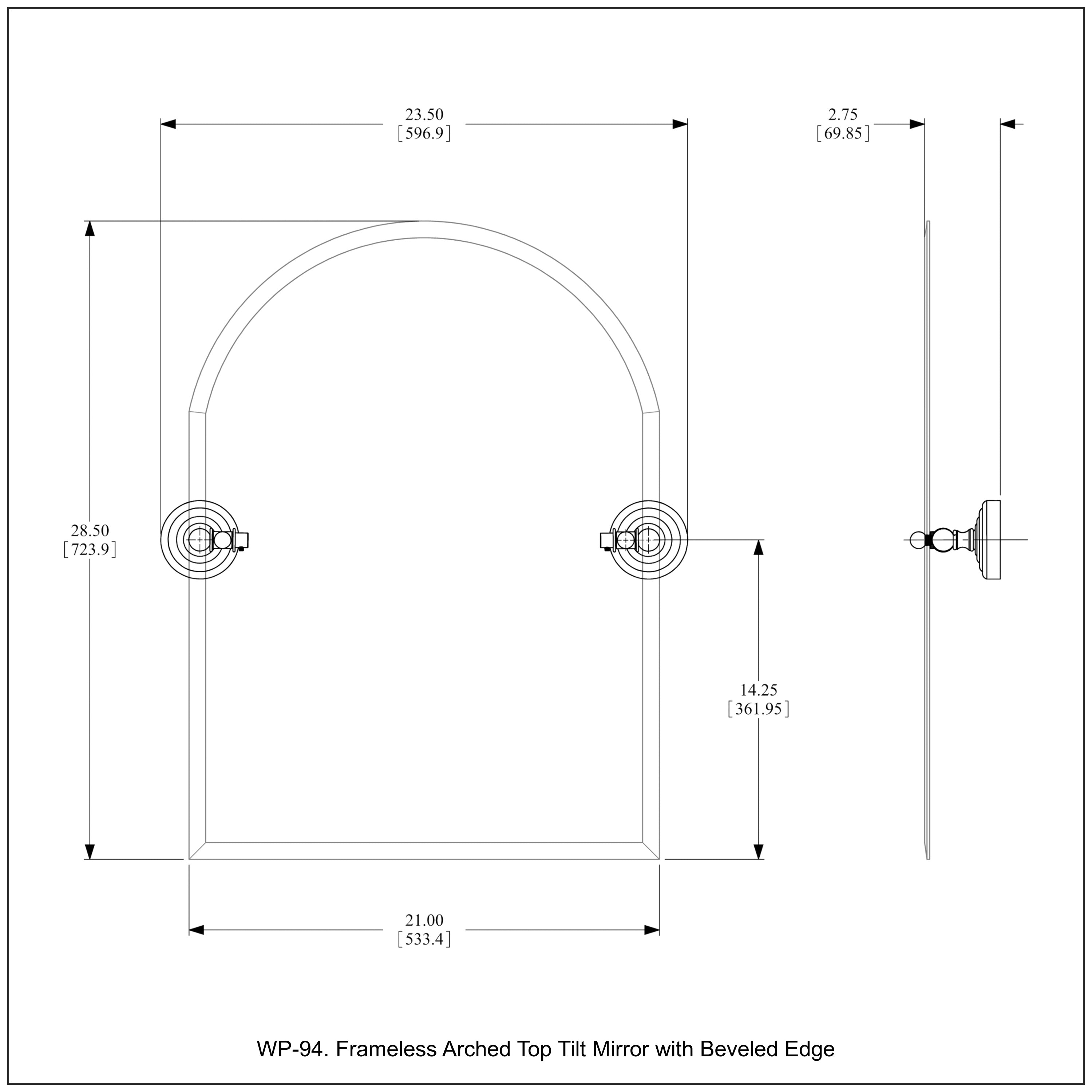 Frameless Arched Top Tilt Mirror with Beveled Edge