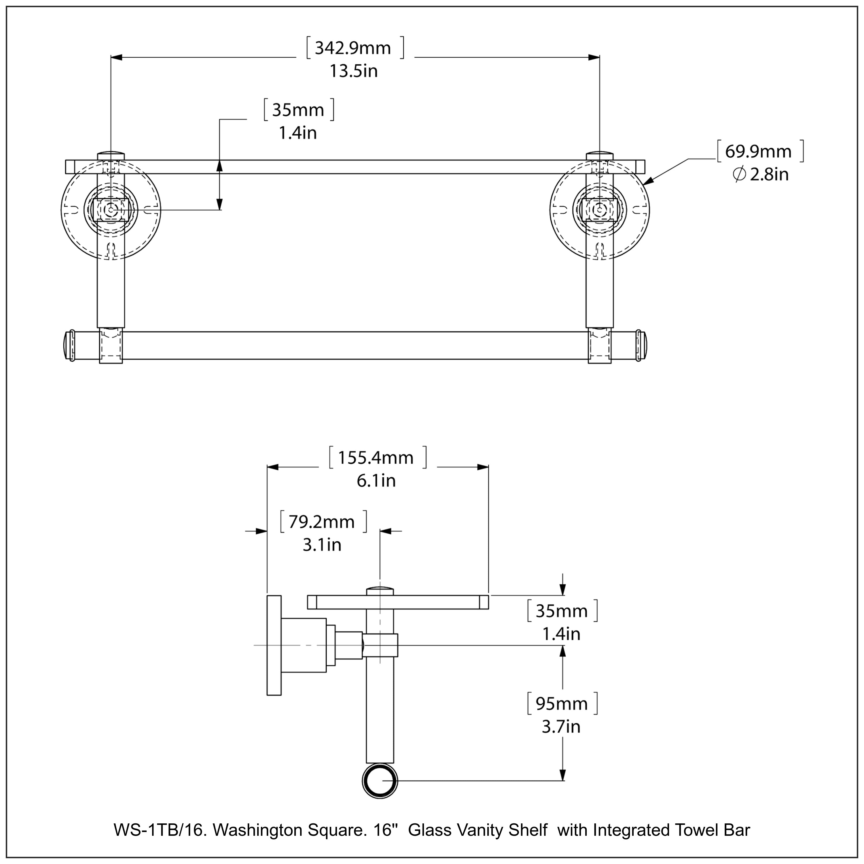 Washington Square Collection Glass Vanity Shelf  with Integrated Towel Bar