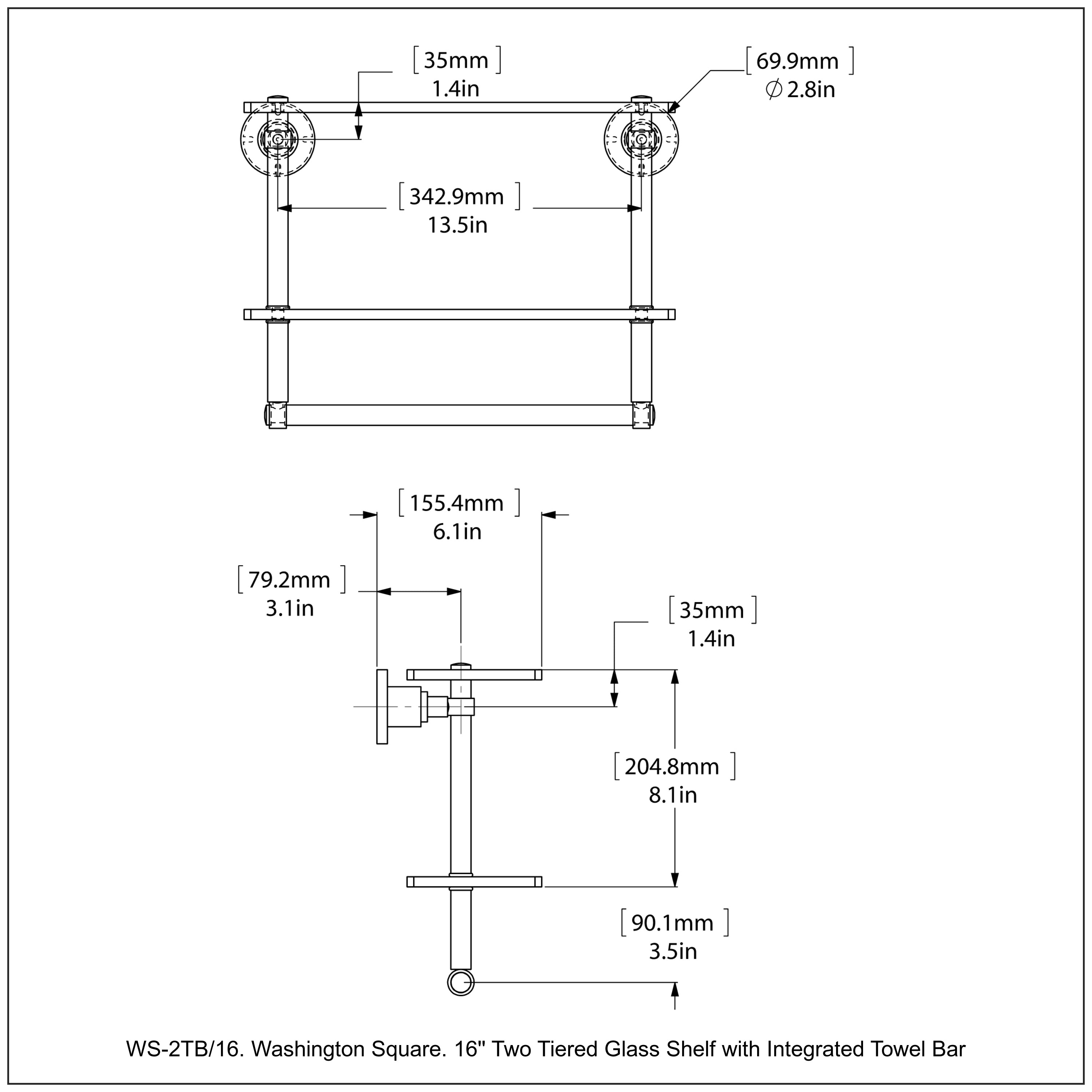 Washington Square Collection Two Tiered Glass Shelf with Integrated Towel Bar